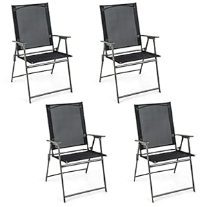 Giantex Patio Folding Chairs Set of 4, Outdoor Lawn Chairs with Rustproof Metal Frame, Portable Dining Chairs for Porch, Deck, Garden, Backyard, Camping