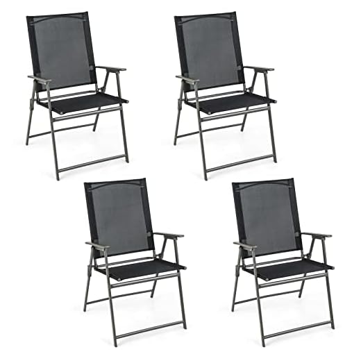 Giantex Patio Folding Chairs Set of 4, Outdoor Lawn Chairs with Rustproof Metal Frame, Portable Dining Chairs for Porch, Deck, Garden, Backyard, Camping