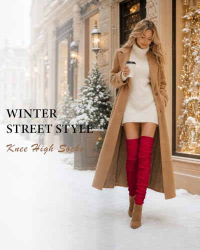 Image of Pcavin Thigh High Socks for Women, Long Cable Knit Over Knee Boot Stockings