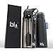 BLU All-in-ONE | Vacuum Insulated Stainless Steel Water Bottle Flask with a Filter (26oz) | Made in The USA | Removes 99.99% contaminants (Regular - Black)