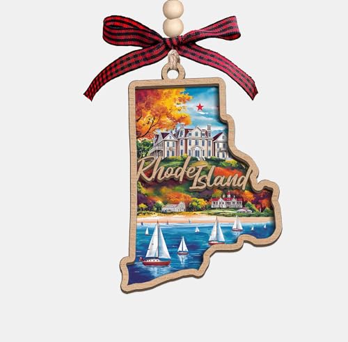 Moonlit93 Rhode Island State Christmas Wooden Ornament - 2-Layer Laser-Cut Wooden Keepsake - Rustic Holiday Decor & Ideal Travel Gift for Women Men Family & Friends - Rhode Island Locals Gift