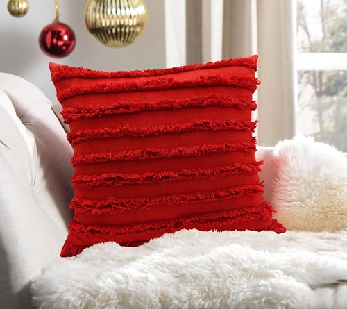 Image of mosey Red Cushion Covers 16x16 Set of 2 | 100% Cotton | Theme Throw Pillow Covers 16 x 16 inch for Holiday Festive Home Decorations