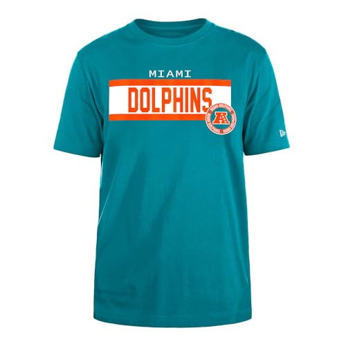 Miami Dolphins New Era Cap NFL   Camiseta Regular de Tinta de Alta Densidad Serigrafiada Frontal con gráfico Frontal, Color Original del Equipo, Unisex, Turquesa
