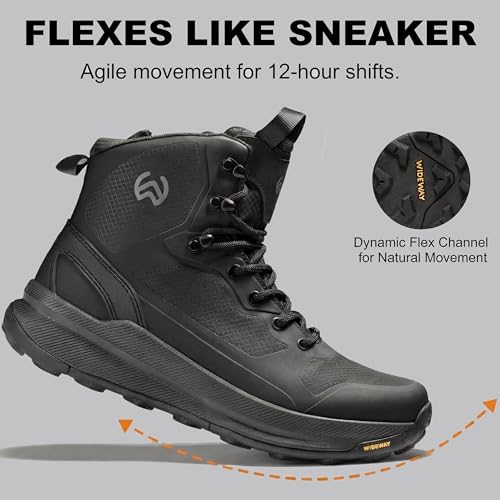 Men's Lightweight Tactical Boots with Side Zipper, Slip Resistant Work Boots for Men, Sneaker-Like Comfort Military Combat Boots for 12-Hour Shifts, Police, EMS, Motorcycle (Black) - Image 6