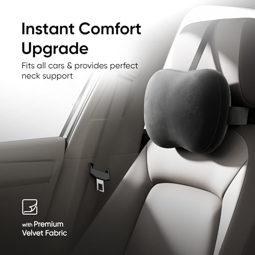 Image of Frido Mini Car Neck Pillow | Compact Ergonomic Memory Foam | Relieves Neck & Shoulder Strain | Ultrasoft Neck Rest Pillow for Comfortable Rides | Breathable Microfiber | Washable Velvet Cover | Black