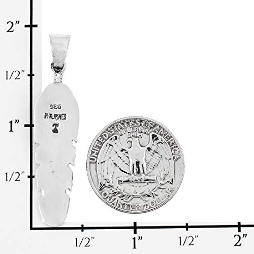 Feather Turquoise Pendant Necklace 20" Sterling Silver 925 Genuine Gemstones (Choose Color)3