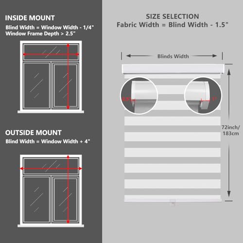 KELIXU Zebra Blinds for Windows Cordless Roller Shades with Valance Cover, Blackout Dual Layer Sheer Day and Night Blinds, Horizontal Blind for Privacy, 35" W X 72" H (89W X 183H cm), White by KELIXU - Image 5