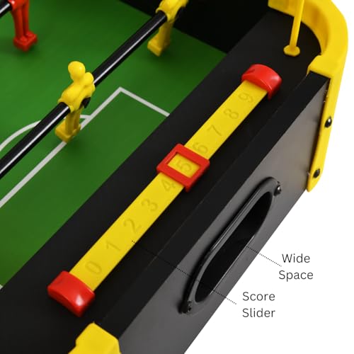 Image of Leosportz Foosball Table for Kids and Adults - Football Table Top Games | Mini Football Soccer Game | Indoor Games and Great Gift for Boys | 2 Handles and 6 Players Game (Black-Yellow, Medium)