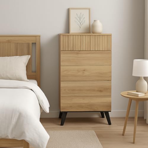 Meyvaser.com Ecommerce Company Sinfonier con 5 Cajones y con Patas, Comoda Cajonera Dormitorio, Color Mauvella-Rayas, 60cm (Ancho) x 118,5cm (Alto) x 37,8cm (Fondo)