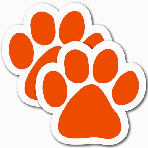 Image of Orange Pawprint Car Magnet 5 Inch 2 Pack, Dog Lover Gift, Made in USA | Heavy duty magnetic decal for car, truck, SUV or fridge, full color UV printed