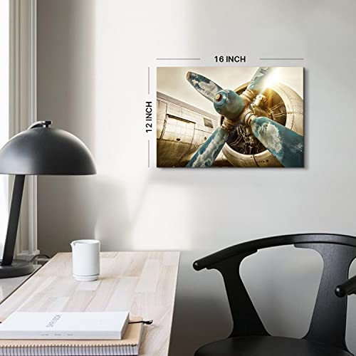 Image of Airplane Propeller Canvas Wall Art for Boys Room Decor, Vintage Aircraft Poster Picture 12x16 inch Retro Aviation Military Fighter Engine Jets Painting Framed Artwork for Bedroom Office Home Decoration