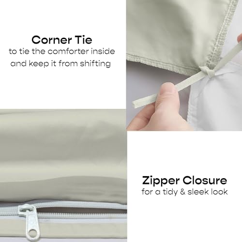 Image of SleepyCat Sateen Duvet Cover | 100% Cotton | 300TC Sateen Weave with Corner Ties & Zipper Closure | Oeko-TEX & AZO Free - Mineral (Double Size, 90x100 Inches)