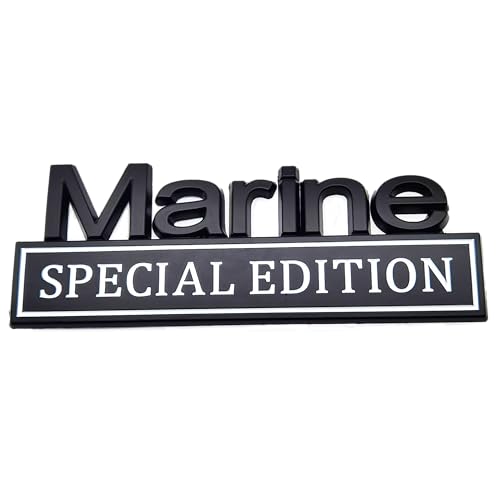 Image of Marine Edition 3D Metal Emblem Car Decals, Special Edition Badge Letters, 2 Pieces (Black /White, Marine)