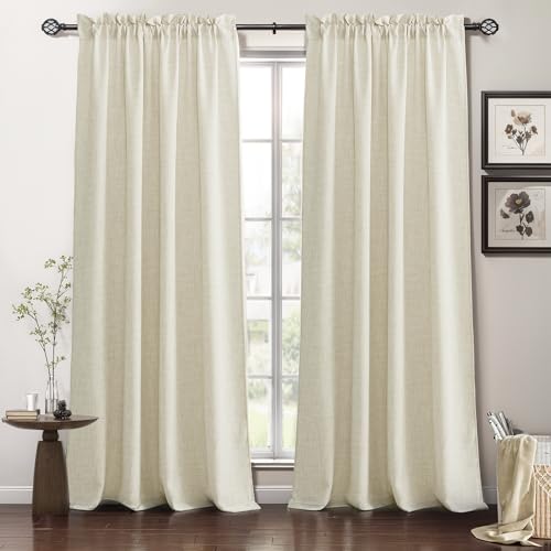 RYB HOME Living Room and Dining Room Curtains and Drapes Linen Sheer, Light Filtering Curtains 108 inches Long, Weave Textured/Rod Pocket, Cream Colored, W 52 x L 108 inches, 2 Panels Set