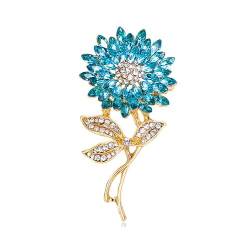 Image of Elegant Sunflower Rhinestone Flower Brooch for Women Gold-Toned Crystal Leaf Daisy Blossom Brooches Lapel Pins Dainty Dress Accessories Wedding Valentine Jewelry