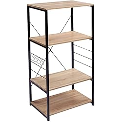 Estanterias Cocina Vintage WOLTU Estantería de Cocina Estante para Microondas Estante de Baker Estante de Metal y Madera, con 4 Estantes Aprox.60 x 40 x 123,5 cm Roble + Negro RGB9365hei