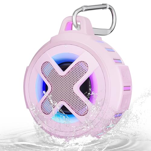 Xleader Mini Enceinte Bluetooth Rose,Enceinte Flottante Certifiée IPX7, étanche à la Douche et à la Piscine, avec Lumières,Clip,Son Cristallin et...