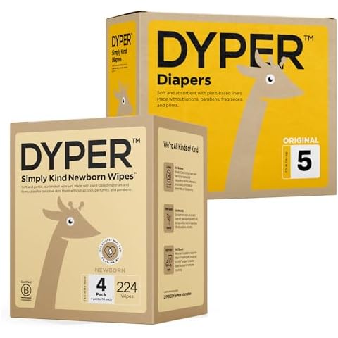 DYPER Size 5 Viscose from Bamboo Baby Diapers and 224 Pack Newborn Wipes Cover