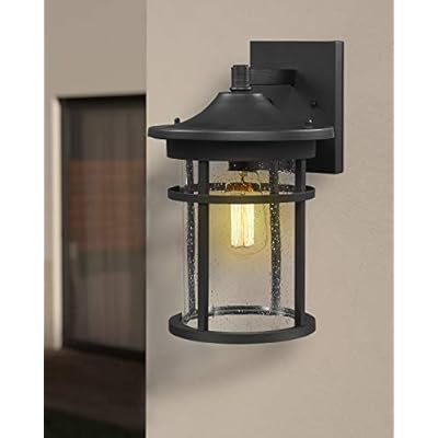 Emliviar Outdoor Lights Wall Mount Fixture, 14 inch Exterior Wall Sconce, Black Finish with Seeded Glass, 01A085W BK 41yLX3FdBEL. SS400