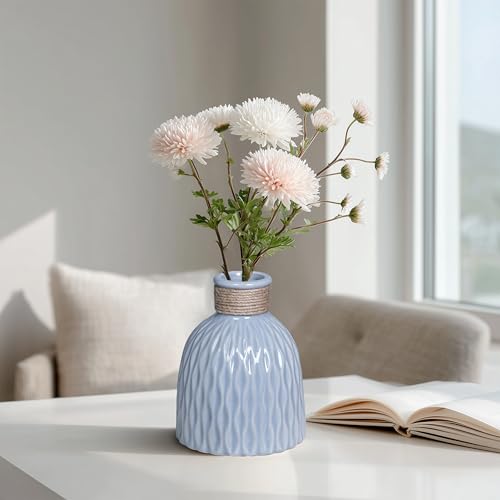 Wancetang Blue Ceramic Vase for Flowers, 6 inch...