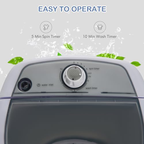 COSTWAY Portable Washing Machine, 2 in 1 Mini Single Tub Washer Spin Dryer with Timing Function, Compact Wash Machines for Flats, Dorm, RV, Camping (Grey) - Image 5