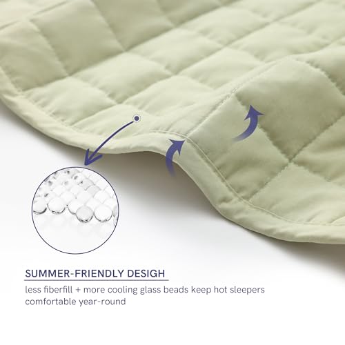 Image of YnM Exclusive Weighted Blanket, Soothing Cotton /Polyester, Smallest Compartments, Bed Blanket for One Person of 190lbs, Ideal for Queen /King Bed (60x80 Inches, 20 Pounds, Avocado /White Reversible)