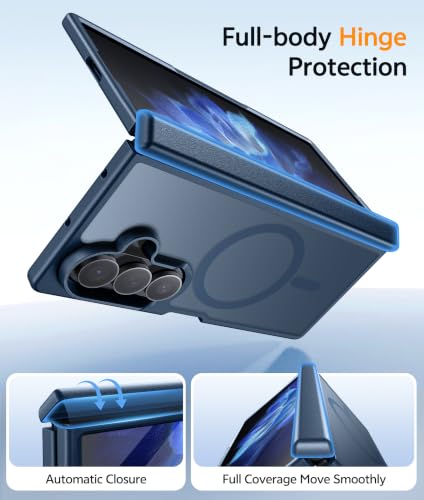 Image of FNTCASE for Samsung Galaxy Z Fold 7 Case: Galaxy Z Fold 8 Ultra Case [Hinge Protection + Screen Protector] [Fit for Magsafe] Military Grade Drop Protective, Translucent Matte Phone Cover - Blue