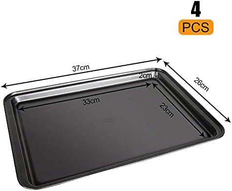 AHUNTTER Set of 4 Oven Trays Non Stick Set, Large Shallow Baking Sheet with PFOA Free, Carbon Steel Cooking Roasting Pans for Ovens- Dishwasher Safe (37 x 26 x 2CM)