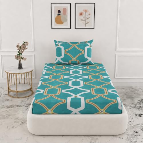 Image of VOMZER 300 Threadcount Elastic Fitted Bedsheets Single Bed with 1 Pillow Cover | Single Bed with All Around Elastic, Size 36 X 72 X 8 Inches