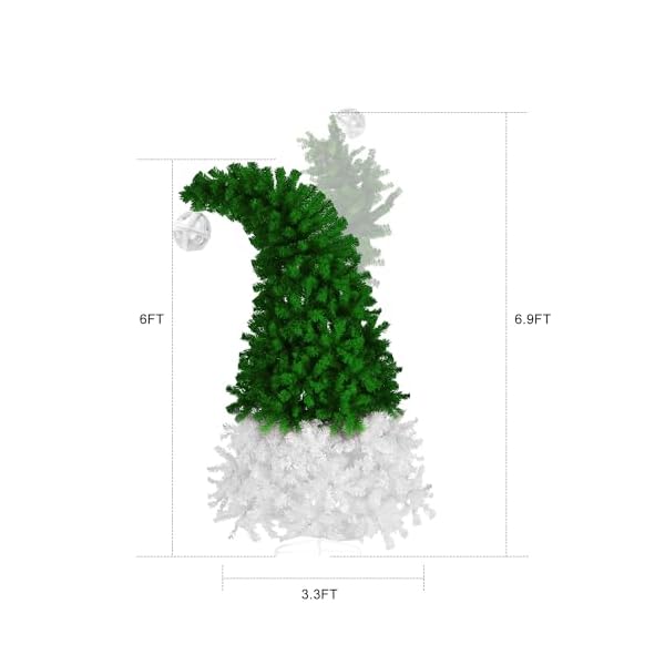   6FT-Bent-Top-Christmas-Tree-with-Metal-Stand-Hinged-Fir-Artificial-Xmas-Tree-with-1050-Lush-Branch-Tips-Bendable-Santa-Hat-Style-Christmas-Tree-for-Holiday-Decoration-Green