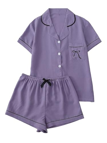 Image of Verdusa Pajamas For Women Set 2 Piece Summer Pajama Sets Cute Pjs Lounge Matching Button Shirt with Shorts