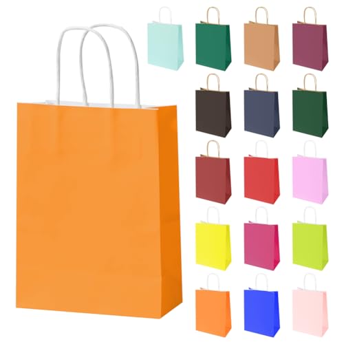 OFFCUP 16 Colores Bolsas de Regalo de Papel Coloridas, 21 x 11 x 27 cm, Bolsas de Papel Kraft, Reutilizables Bolsa para Regalos con Asas para Fiestas, Cumpleaños, Embalaje de Regalo, Boda y DIY