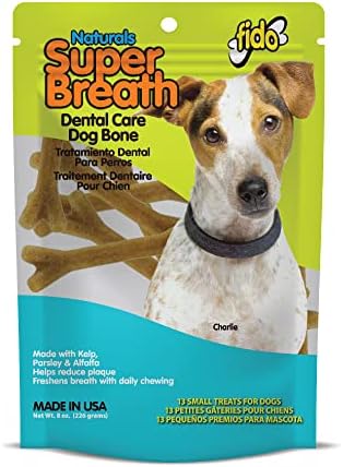 Fido Super Breath Dental Care Bones for Dogs – 13 Count Small Dog Dental Treats for Small Dogs (Made in USA) – Tasty Dog Dental Chews Help Reduce Plaque, Tartar Buildup, and Freshens Breath