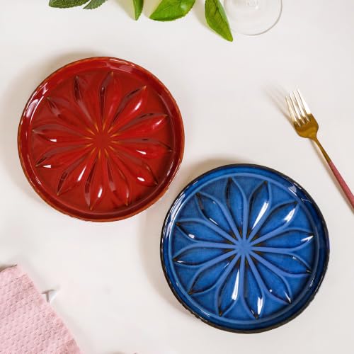 Image of Nestasia Ceramic Snack Plate Set of 2 (19cm Each) - Small Round Serving Plate for Desserts, Starters & Salad | Microwave & Dishwasher Safe, 100% Food Safe & Chip Resistant (3D Flower Embossed)