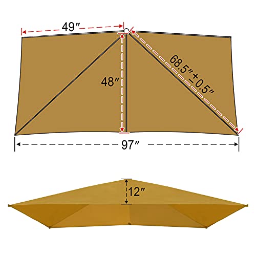 Strong Camel Replacement Rectangular Canopy Cover Only For 8.2X 3.9Ft 5 Ribs Half Patio Umbrella (Tan) #TOP6
