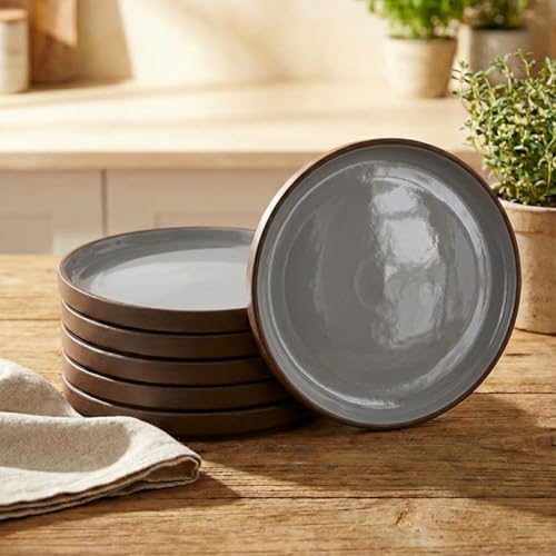 Image of BLACKCARROT Ceramic Dinner Plates Set, 6 Pieces, Dune Series | Glossy Finish | Premium Stoneware | Set of 6 Plates for Dinner (Brown Sand)