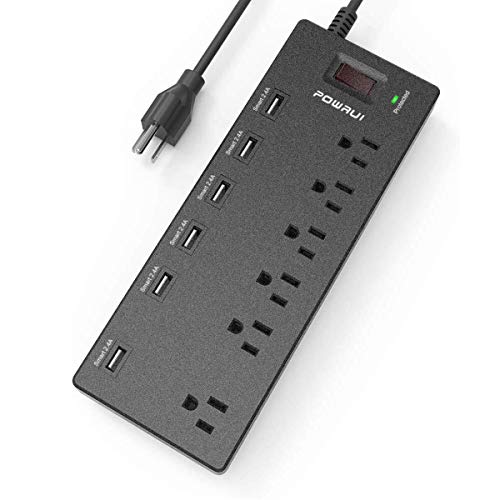 Surge Protector, POWRUI Power Strip with 6 Outlets and 6 USB Ports, Heavy Duty 6ft Extension Long Cord, 1625W/13A Multiplug for Multiple Devices Smartphone Tablet Laptop Computer, ETL Listed (Black)