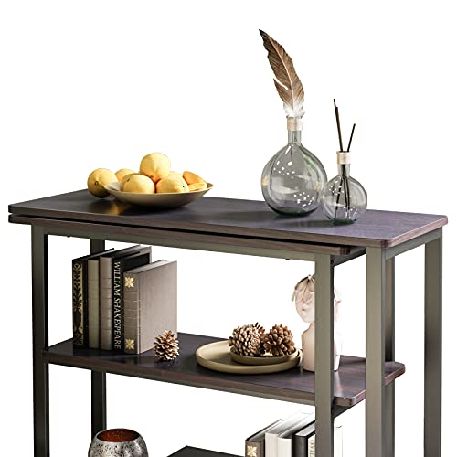 Sogesfurniture 360°Rotatable Sofa Side Table, 31.5” Mobile End Table With 2 Tier Storage Shelves, L Shape Laptop Desk With 6 Universal Casters Snack Table For Living Room, Home Office, Black Walnut #TOP5