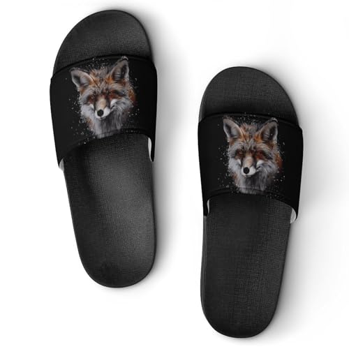 Snowy Fox Face House Sandals Non-Slip Bathroom Slippers Beach Summer Shoes for Men Women