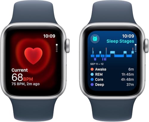 Image of Apple Watch SE (2nd Gen) [GPS + Cellular 40mm] - Silver Aluminum Case with Storm Blue Sport Band, S /M (Renewed)
