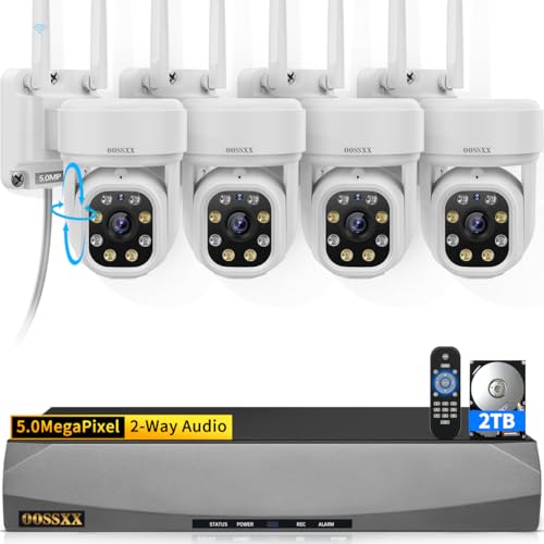 OOSSXX (Auto-Video Tracking & 2-Way Audio) WiFi PTZ Outdoor Security Camera System Pan 5MP Wireless Cameras System 16 Channel NVR Video Surveillance DVR Set