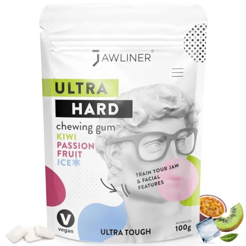 Jawliner - Pioneers the Toughest Handmade 15x Harder Jawline Gum Includes 12 Weeks Coaching - Sugar-Free Kiwi Passion Fruit Ice Gum - Jawline Exerciser for Mewing & Shaping the Jaw (2 Months Pack)