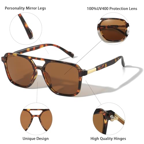 Image of Retro Aviator Rectangle Sunglasses for Women Men Unisex UV400 Protection Lightweight Frame Trendy Sun Glasses