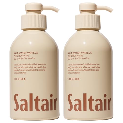 Saltair Body Wash, Salt Water Vanilla 2-Pack. Moisturizing Body Cleanser with Monoi Oil and Cupuacu Butter. Luxury Shower Gel for Women and Men. Vegan, Cruelty-Free, Paraben-Free. 2x 17oz Pump Bottles