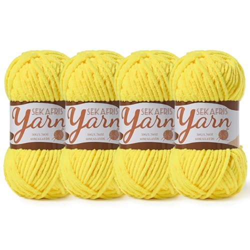 Image of 4 Pack Fluffy Velvet Yarn for Crocheting,Baby Blanket Yarn for Crocheting Soft,200g(262.4yds) Amigurumi Yarns,Plush Chenille Crochet Yarns,Puzzle Yarn for Crochet Weaving Craft(4 Yellow)