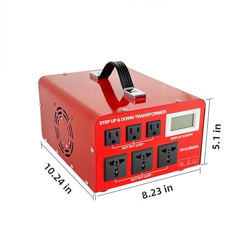 Image of SUNSHUN Step Down Transformer 220V to 110V 5000W Step Up Voltage Converter 110V to 220V Heavy Duty Power Transformer with 3 US Outlets and 3 Universal Outlets LCD Display, Circuit Breaker Protection