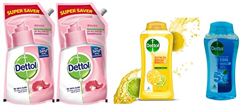 Image of Dettol Liquid Handwash Dispenser Bottle Pump - Skincare Moisturizing Hand Wash (Buy 1 Get 1 Free - 750ml each) & Body Wash and Shower Gel, Refresh - 250ml & Body Wash and Shower Gel, Cool - 250ml