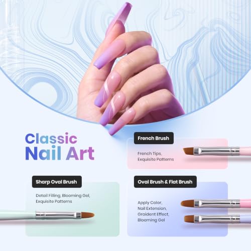 Image of Beetles Gel Polish Nail Art Brushes, 6 Pcs Fingernail Art Design Pens, Wood Alloy Handle, Dotting Pen Clean Up Liner French Nail Brush Set, DIY Manicure Tools Gift for Women