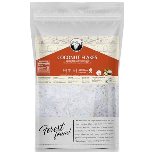 Image of Forest Found Unsweetened Coconut Flakes (1kg) | Pure Nariyal Burada for Ladoo, Barfi & Baking | Desiccated Coconut Powder for Macaroons, Cookies & Cakes | Rich in Vitamin E & Healthy Fats |Shredded Coconut