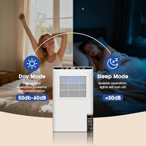 Image of 2000 Sq.Ft Small Dehumidifier with 3.3ft Drain Hose, 2.5L Tank, Timer Sleep Mode, Portable Dehumidifier for Basement, Bedroom, Bathroom (Pure White)